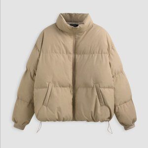 Solid Zip Up Stand Collar Puffer Jacket